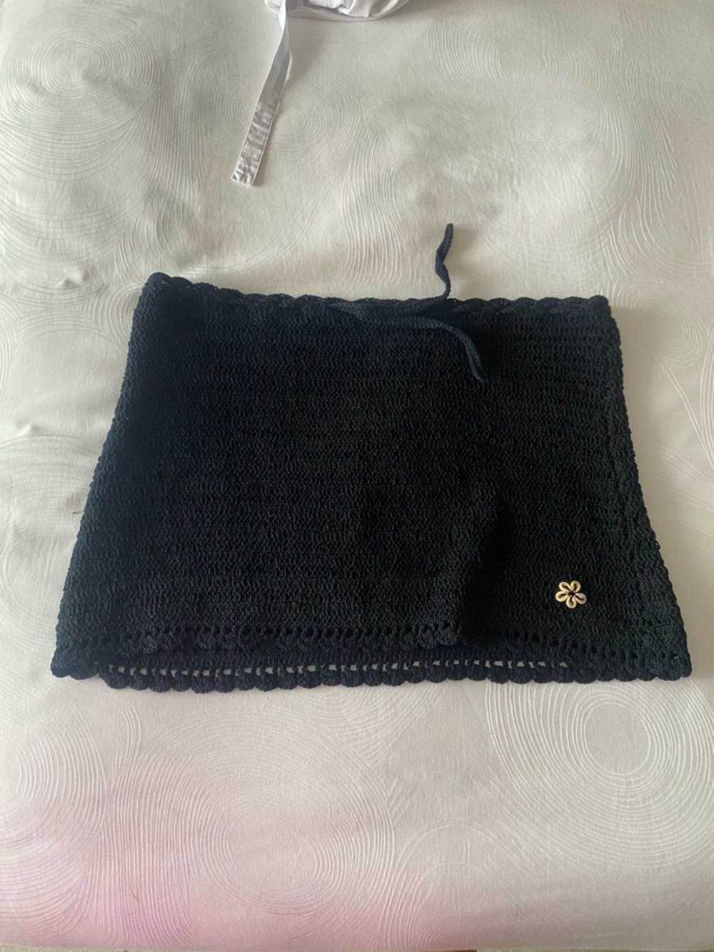 Black Crochet beachy skirt with puka shell Flower  L/XL 100% cotton handmade